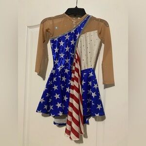 Patriotic Leotard with Popout Red & White Fabric & Swarovski Crystals